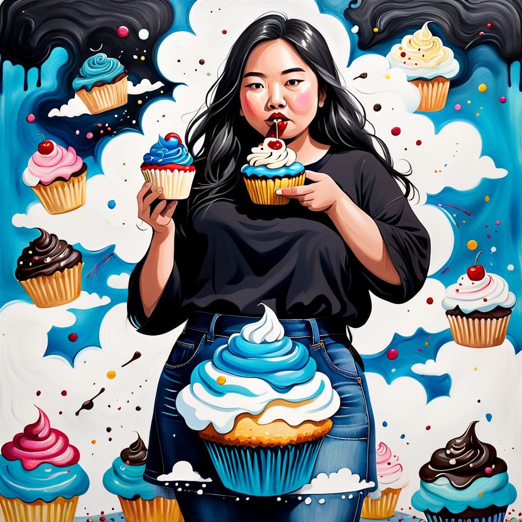 Surreal Cupcake Delight in Graffiti Art Style