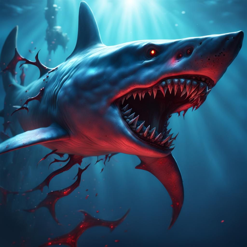 Glowing Scarred Shark in a Fantasy Painting