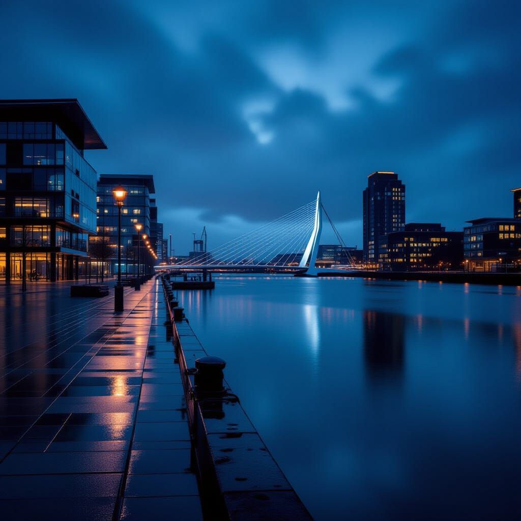 Salford's Quayside at Night in Cinematic Style