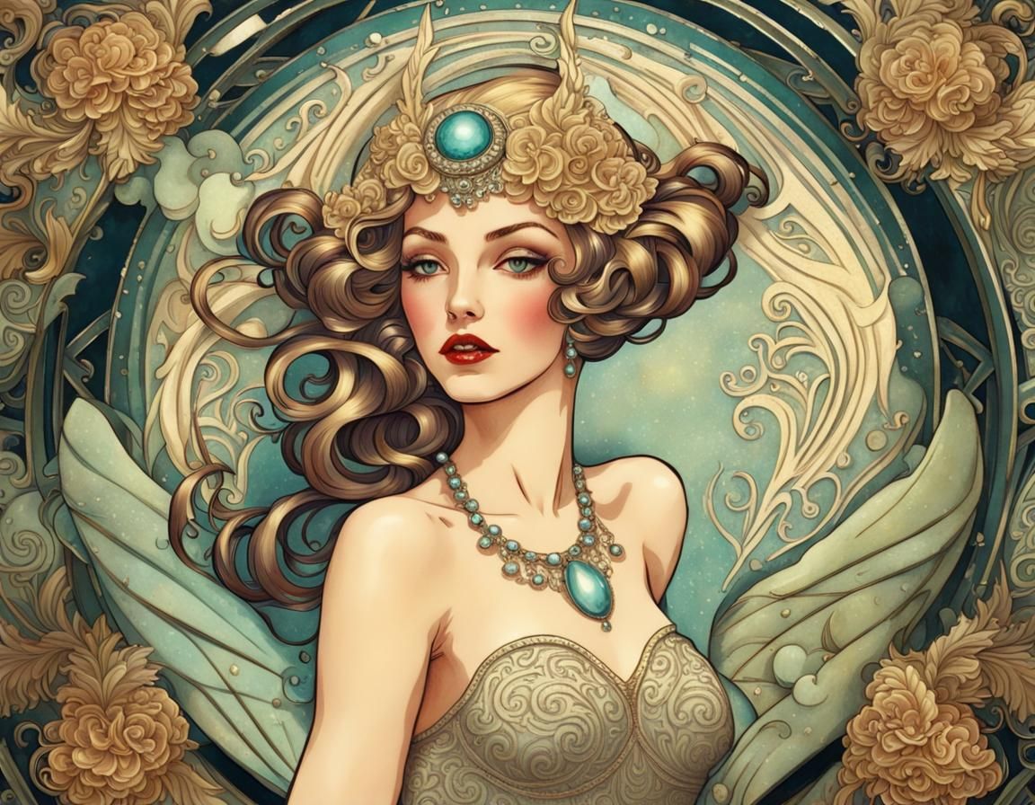 Art Deco Siren Pin-Up Beauty