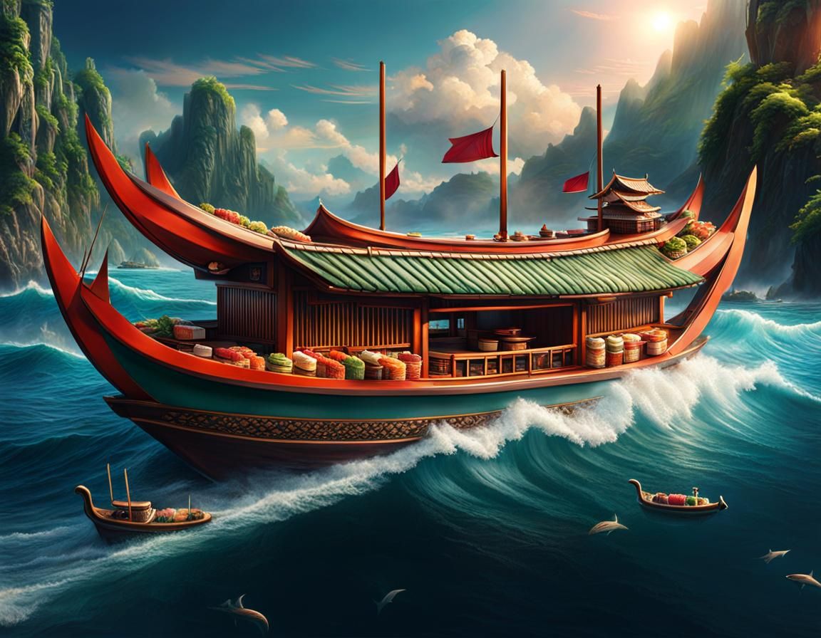 Delicious Sushi Boat in a Digital Painting