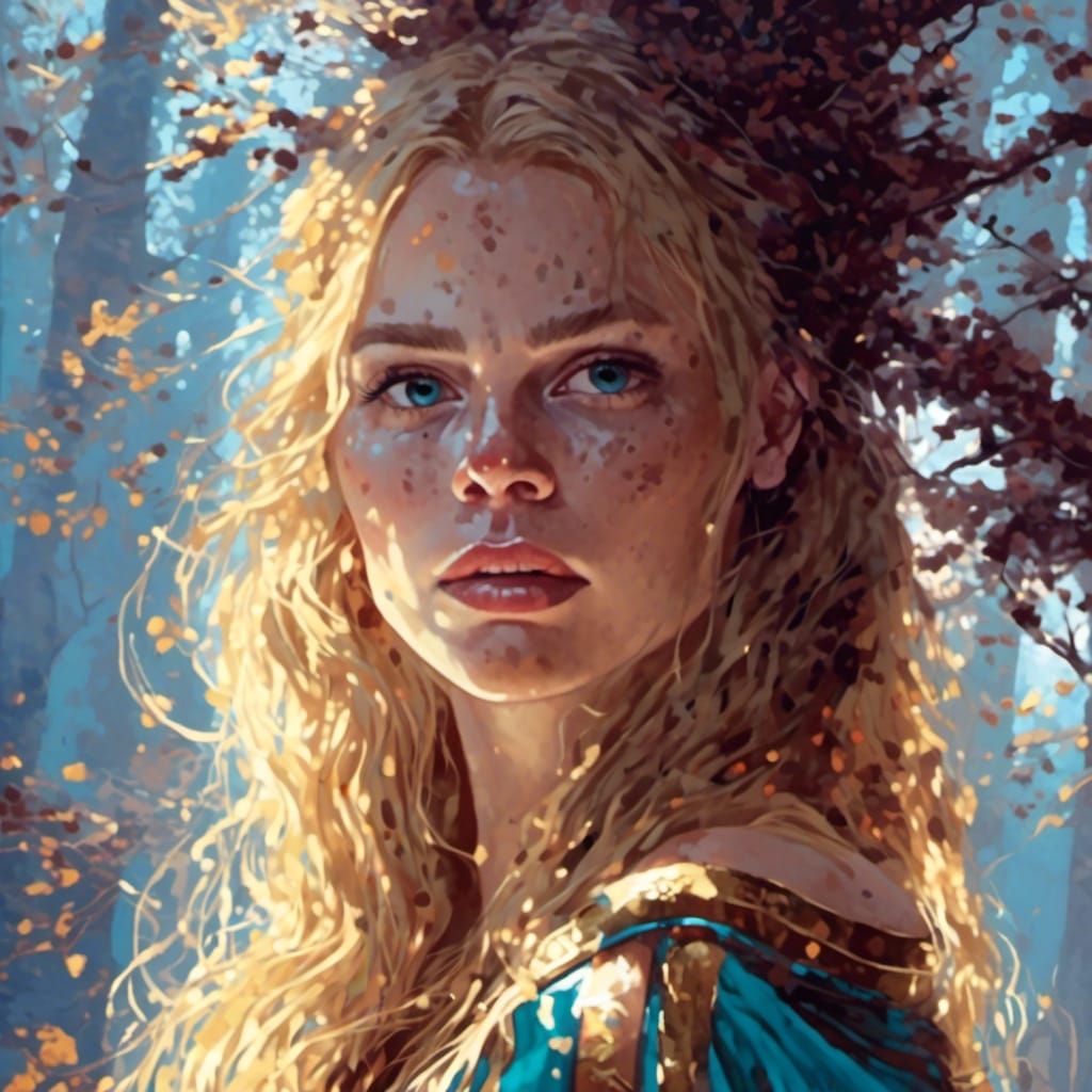 Woman with Cyan Magic in Hyperrealistic Style
