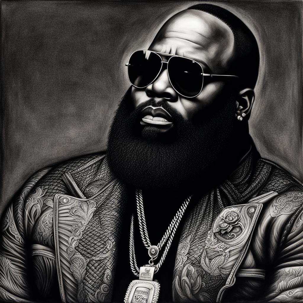 Hyperdetailed Charcoal Drawing of Rick Ross