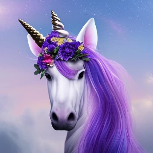 Unicorn with Floral Crown: Digital Matte Painting