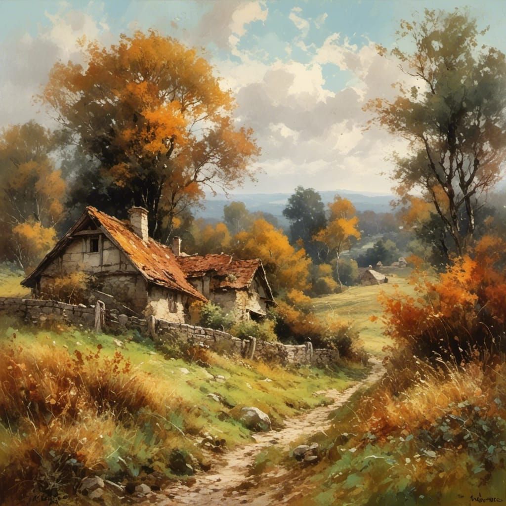 Cozy September Countryside Scene in Realistic Style