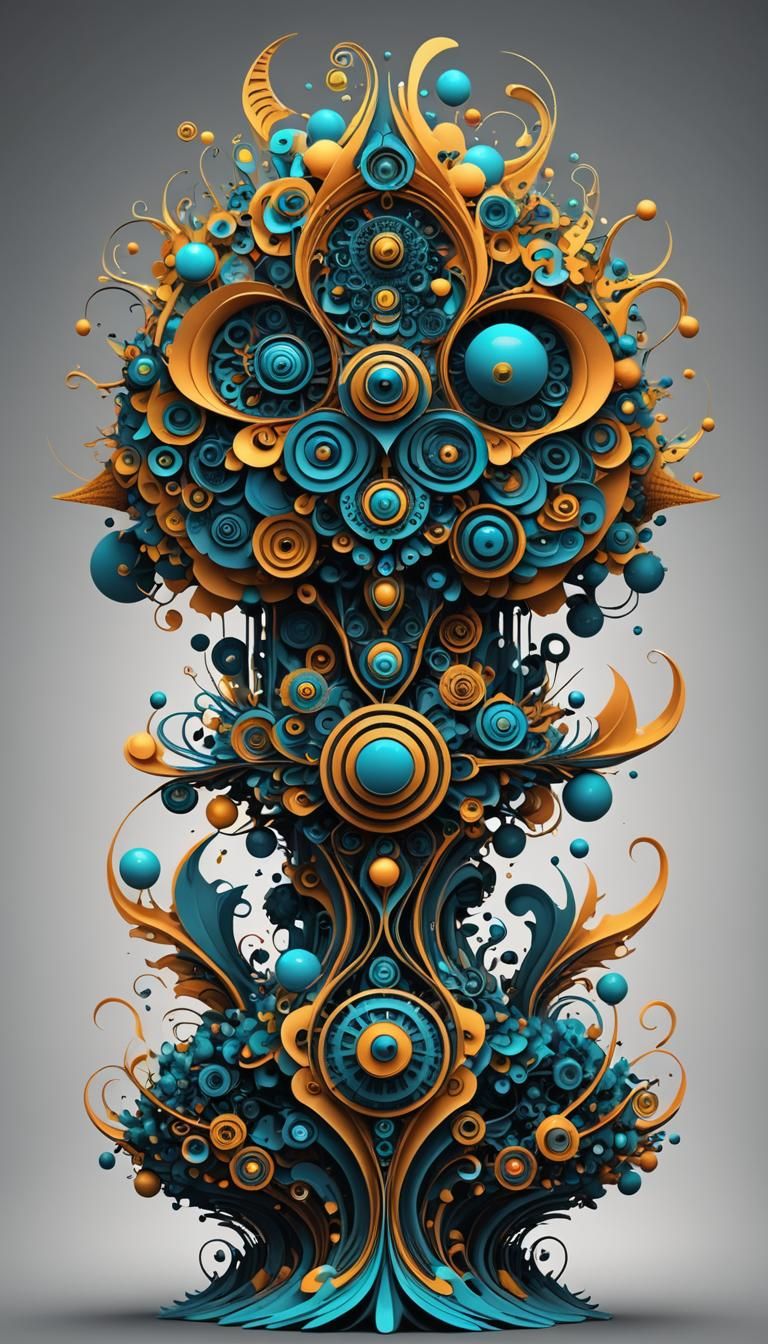 Surreal Totem of Futuristic Objects with Zentangle