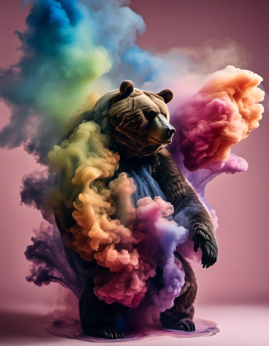 Smokey Bear Portrait in Liquid Rainbow Ink