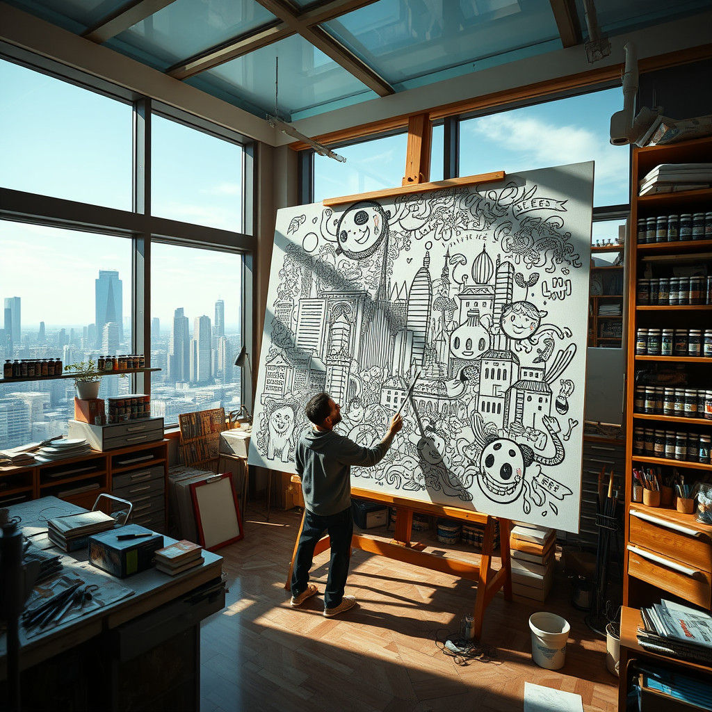 Artist Paints Doodle in Hyperrealistic Studio