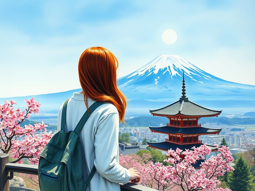 Ethereal Springtime Scene of Mount Fuji from Chureito Pagoda