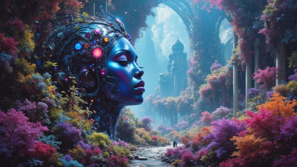 Inhabited Exoplanet Concept Art with Vibrant Splash Elements