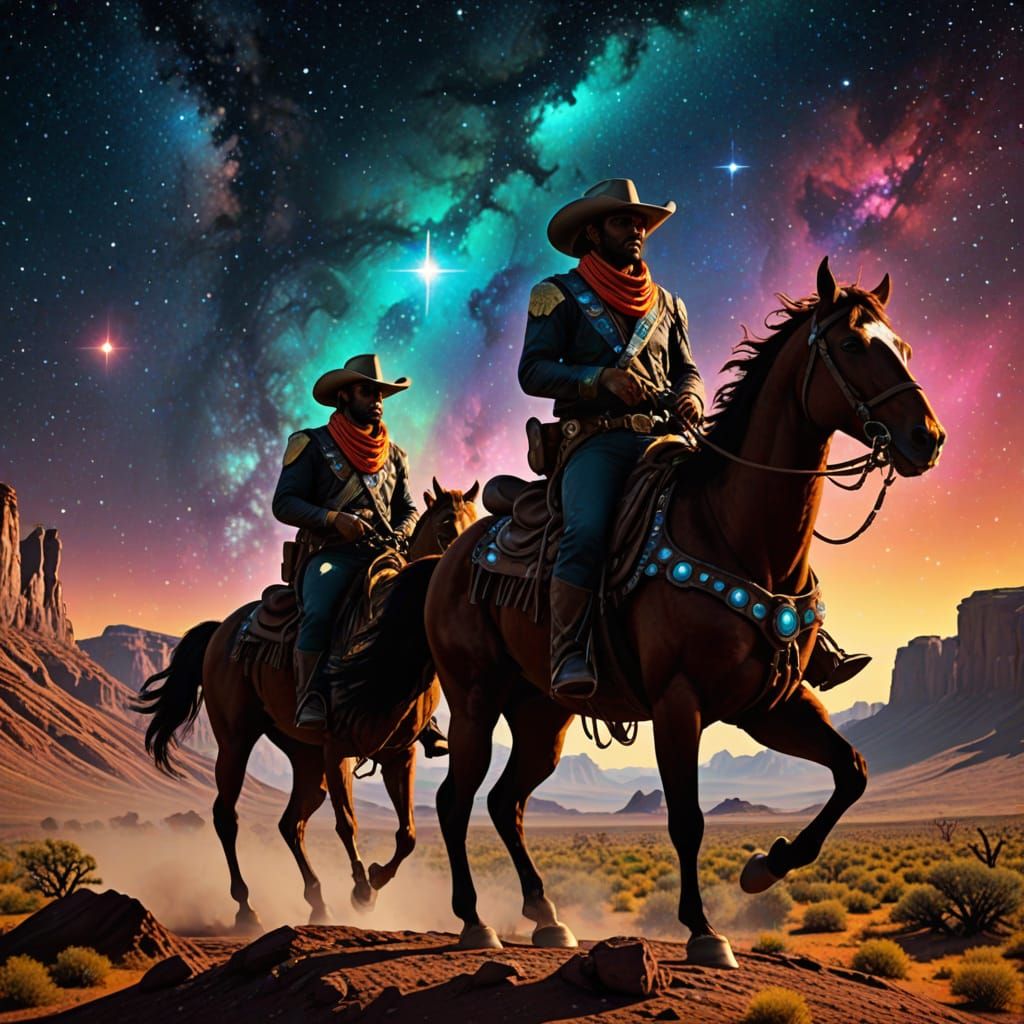 Alien Cowboys Ride Interstellar Stallions in Space Western