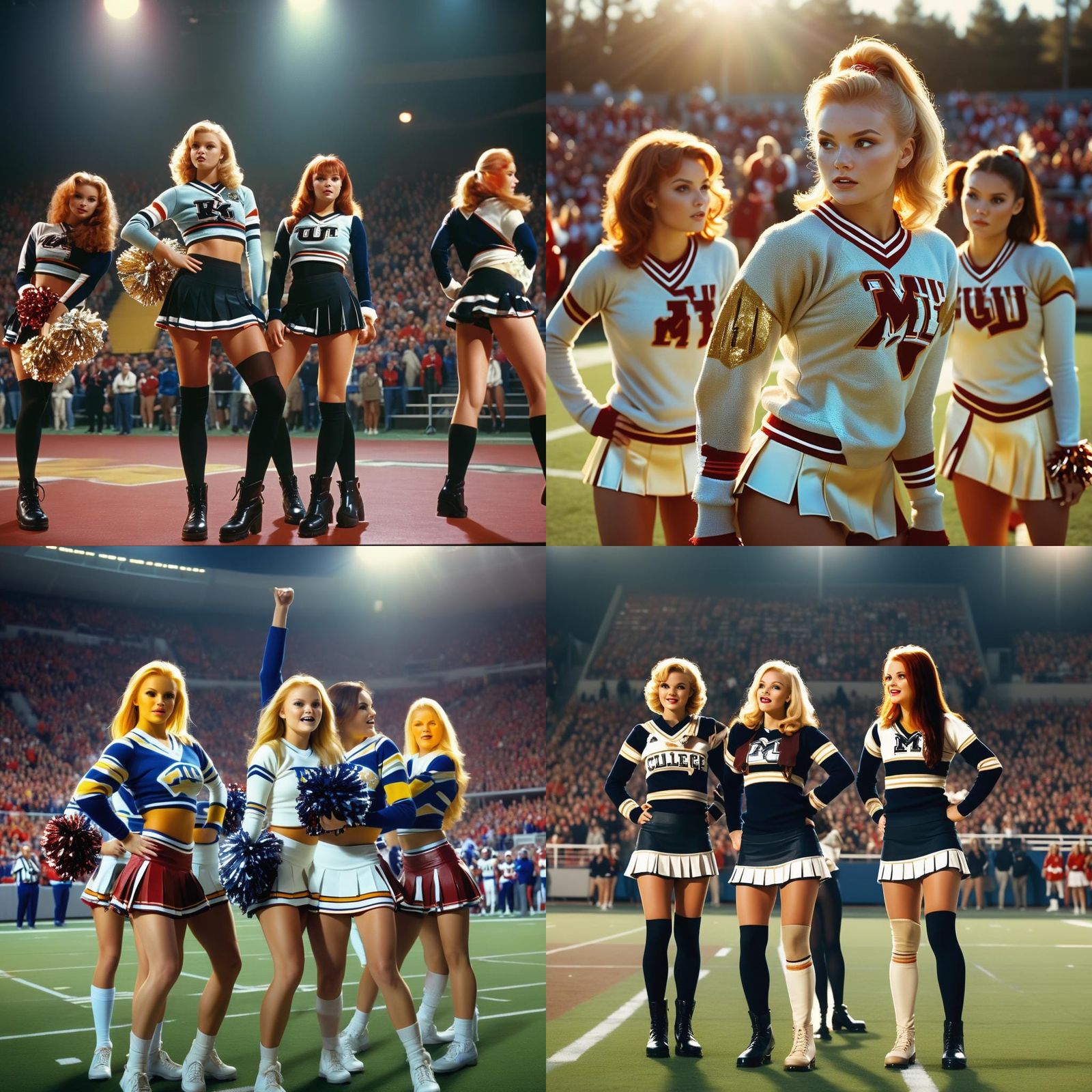 College Cheerleaders in Cinematic Film Still