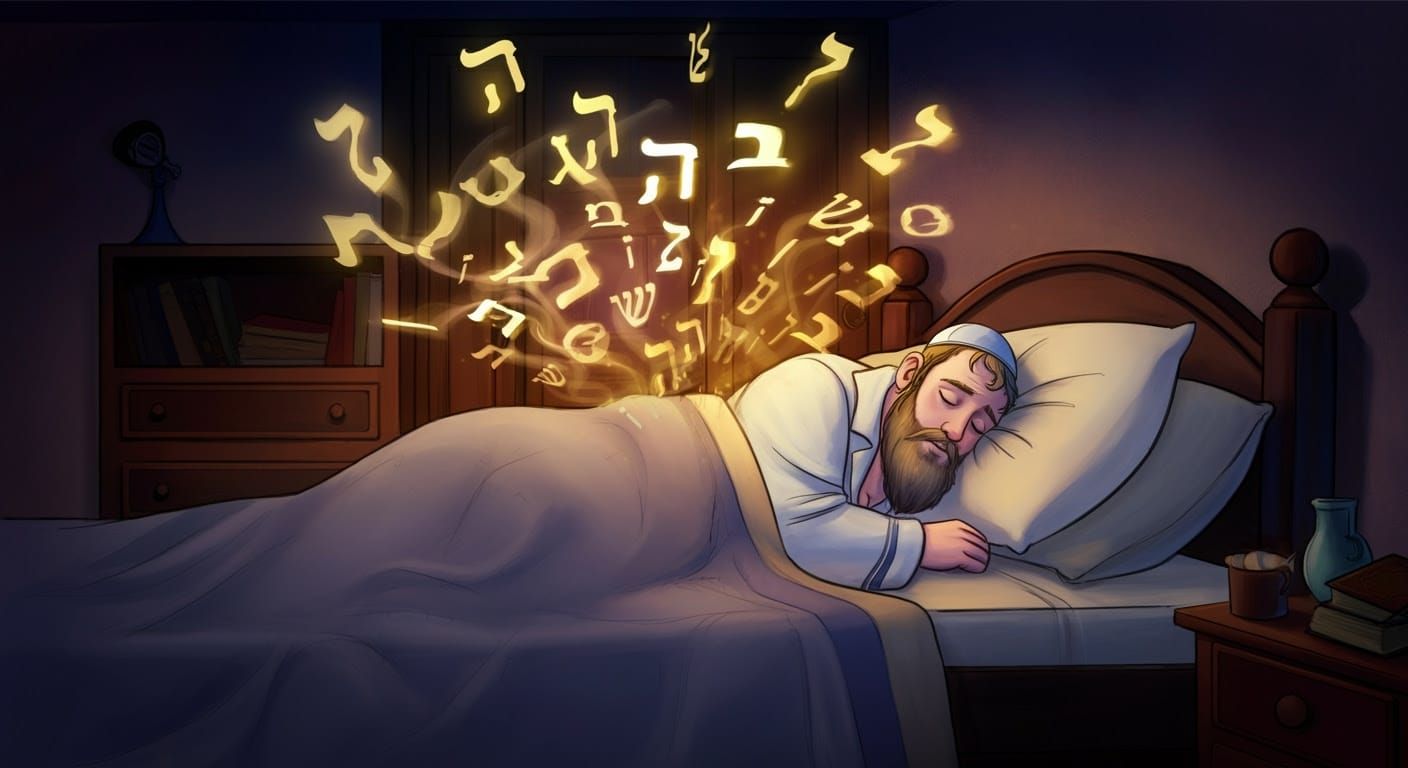Sleeping Hasidic Man Amidst Ethereal Hebrew