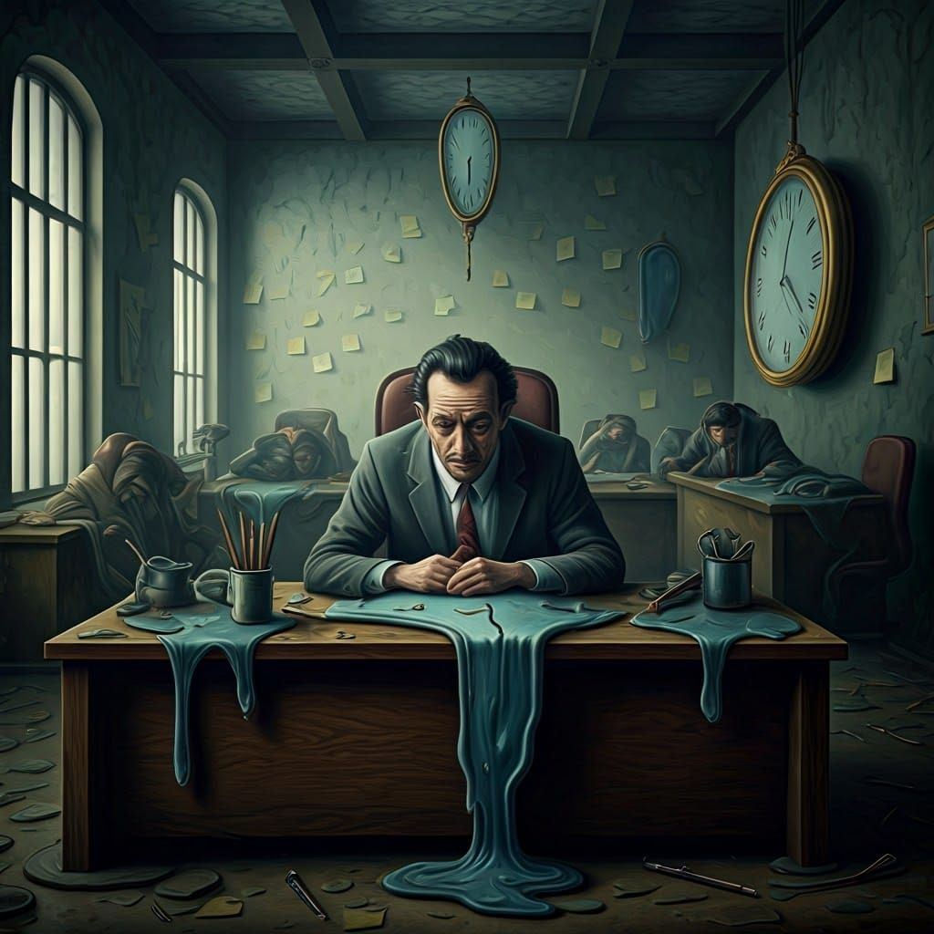 Nightmarish Office: Melting Desks in Dystopian Surrealism