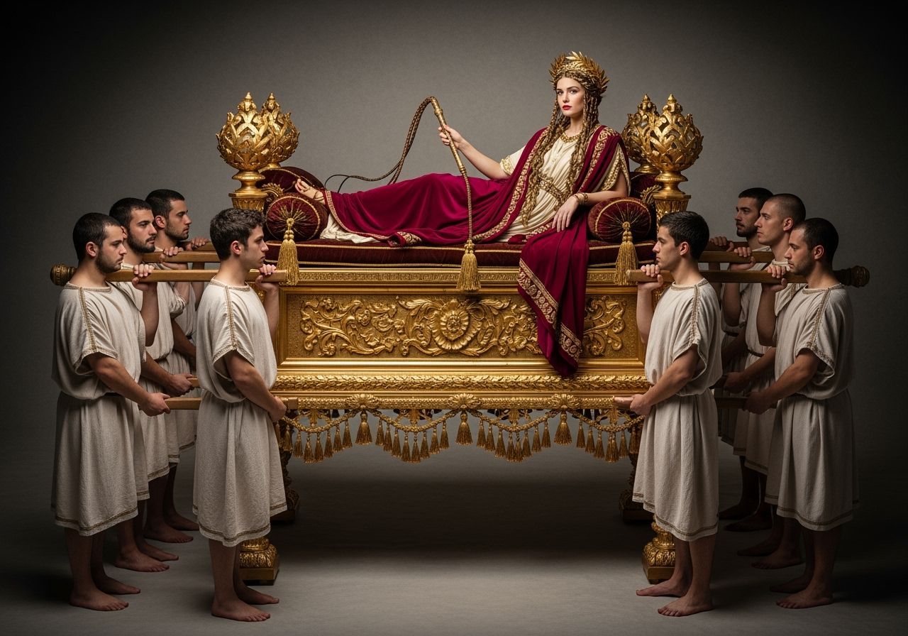 Roman Empress on Golden Litter in Photorealistic Style