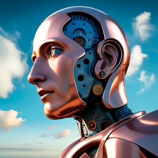 Cyborg Robot Portrait with Visible Robotics