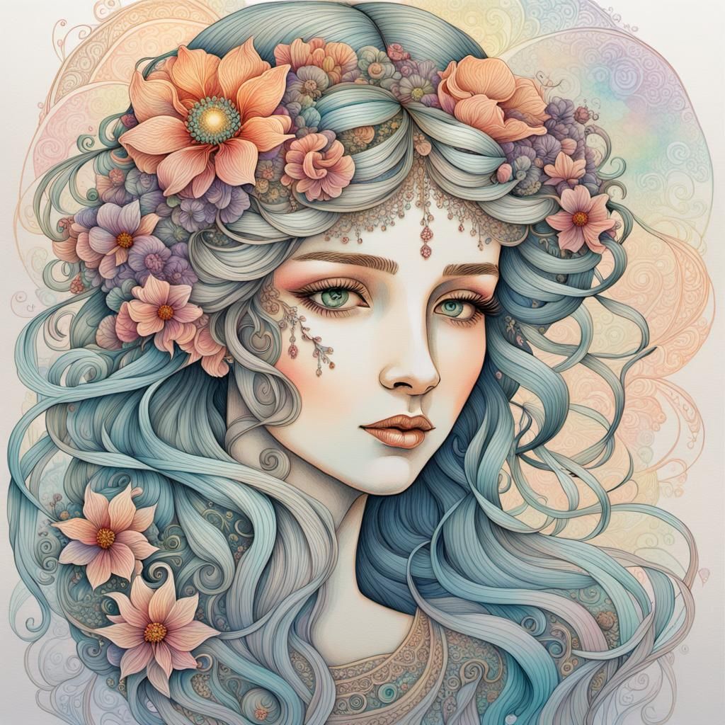 Blue fine lined pen  portrait