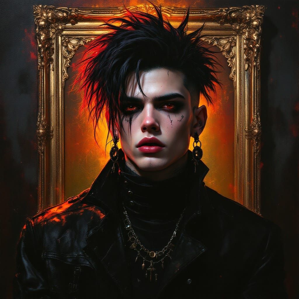 Emo Goth Punk Portrait in Maximalist Style