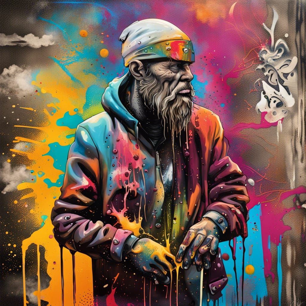 Graffiti Art: Sweaty Man Scrapping Metal