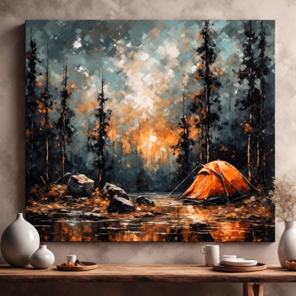 Grungy Oil Painting of Perfect Camping Spot