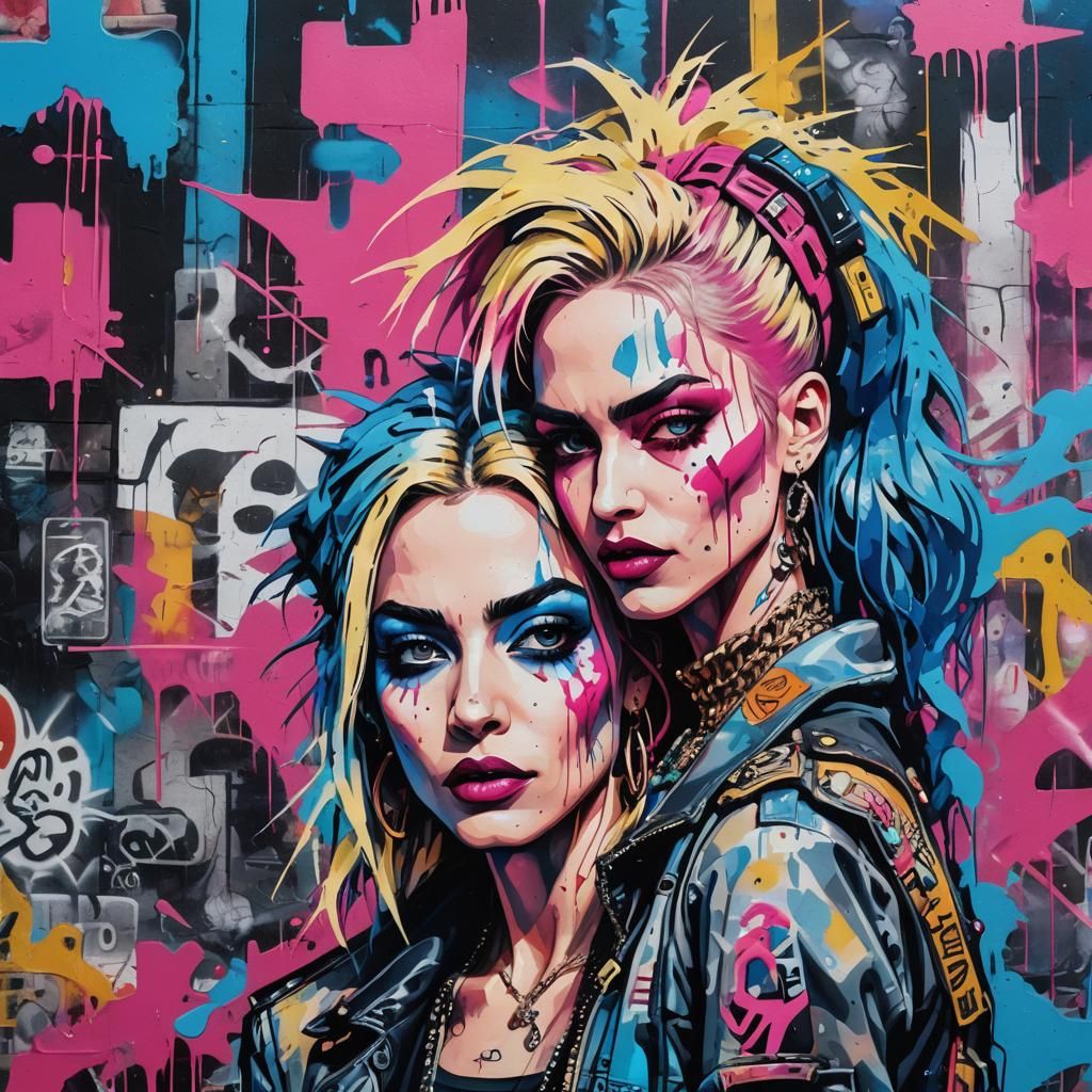 Tank Girl and Madonna in Urban Graffiti Art