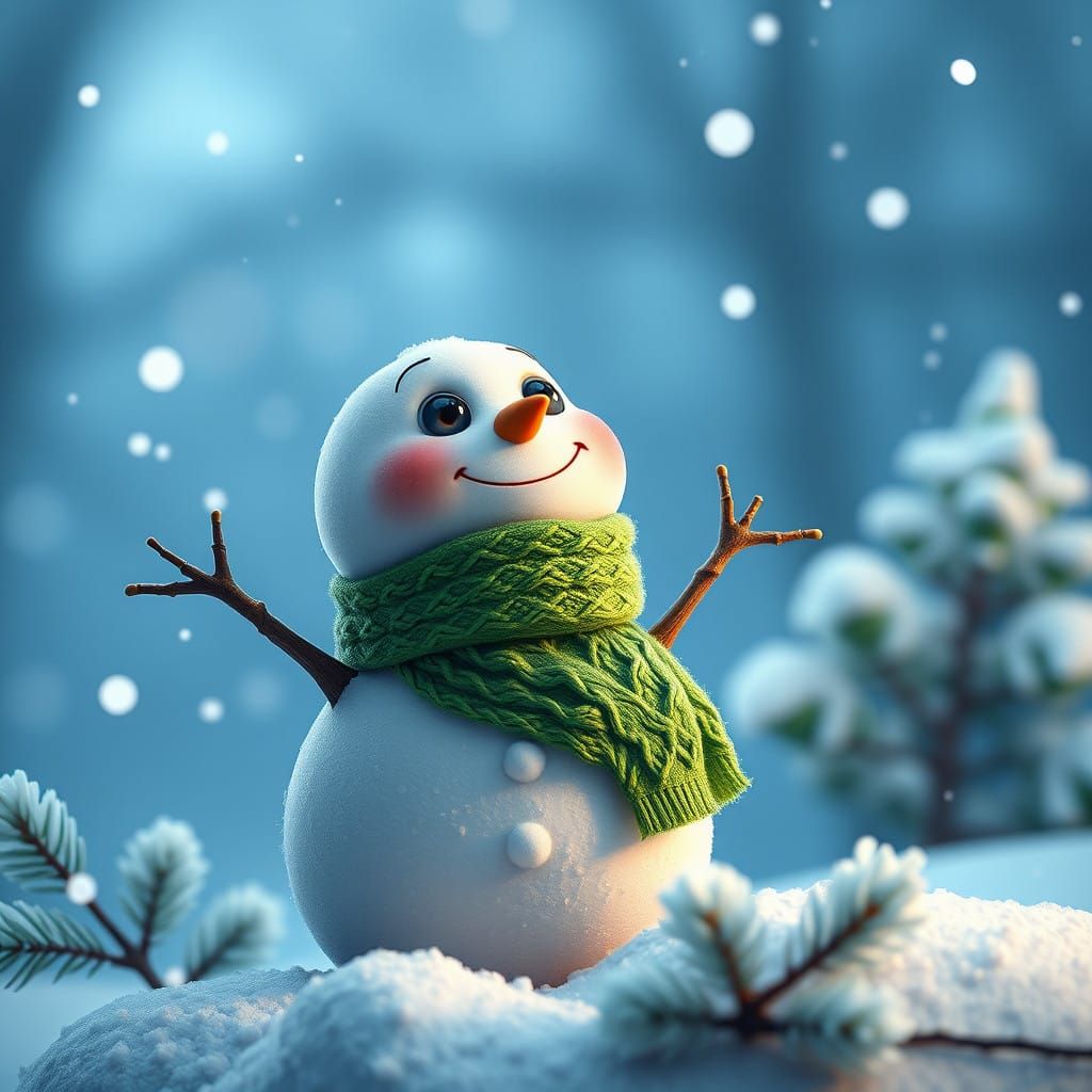 Surreal Chibi Snowman Enjoys Winter Wonderland in Deep Fanta...