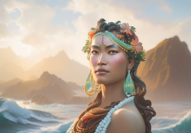 Namaka, Hawaiian Sea Goddess Portrait in 8K