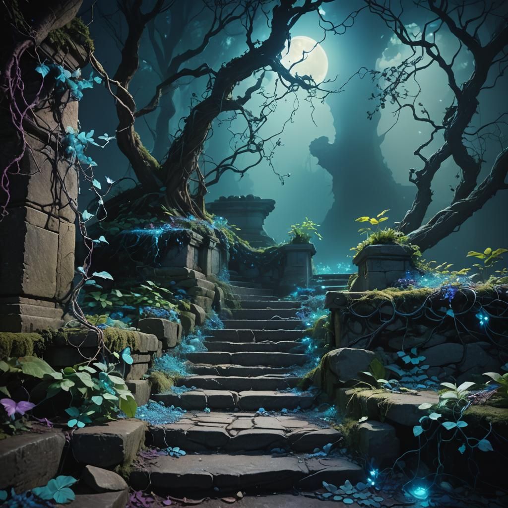 Mystical Forest: Blue Vines in Fantasy Concept Art