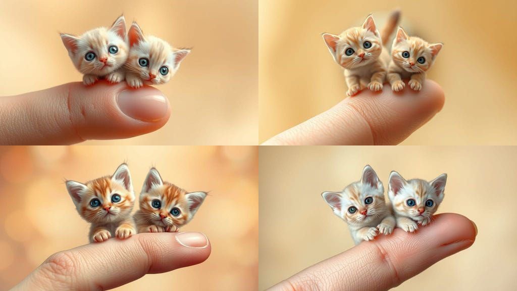 Playful Beige Kittens Perched on Human Finger in Hyperrealis...