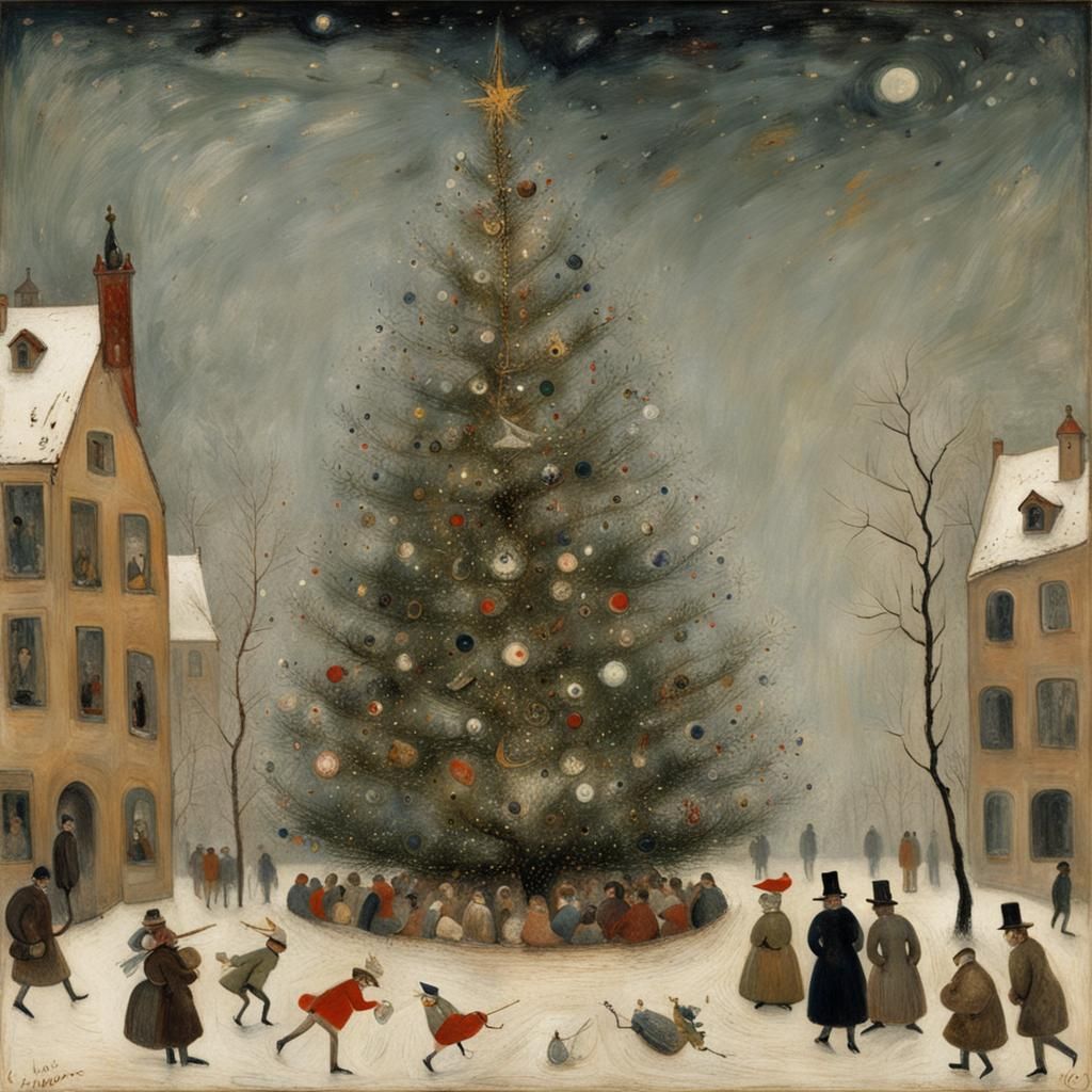 Prehistoric Hunt in Christmas Snow: Ensor, Bosch, Miro style...