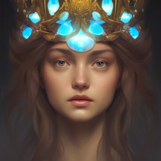 Detailed Portrait of Sky Elf Queen in Art Nouveau Style