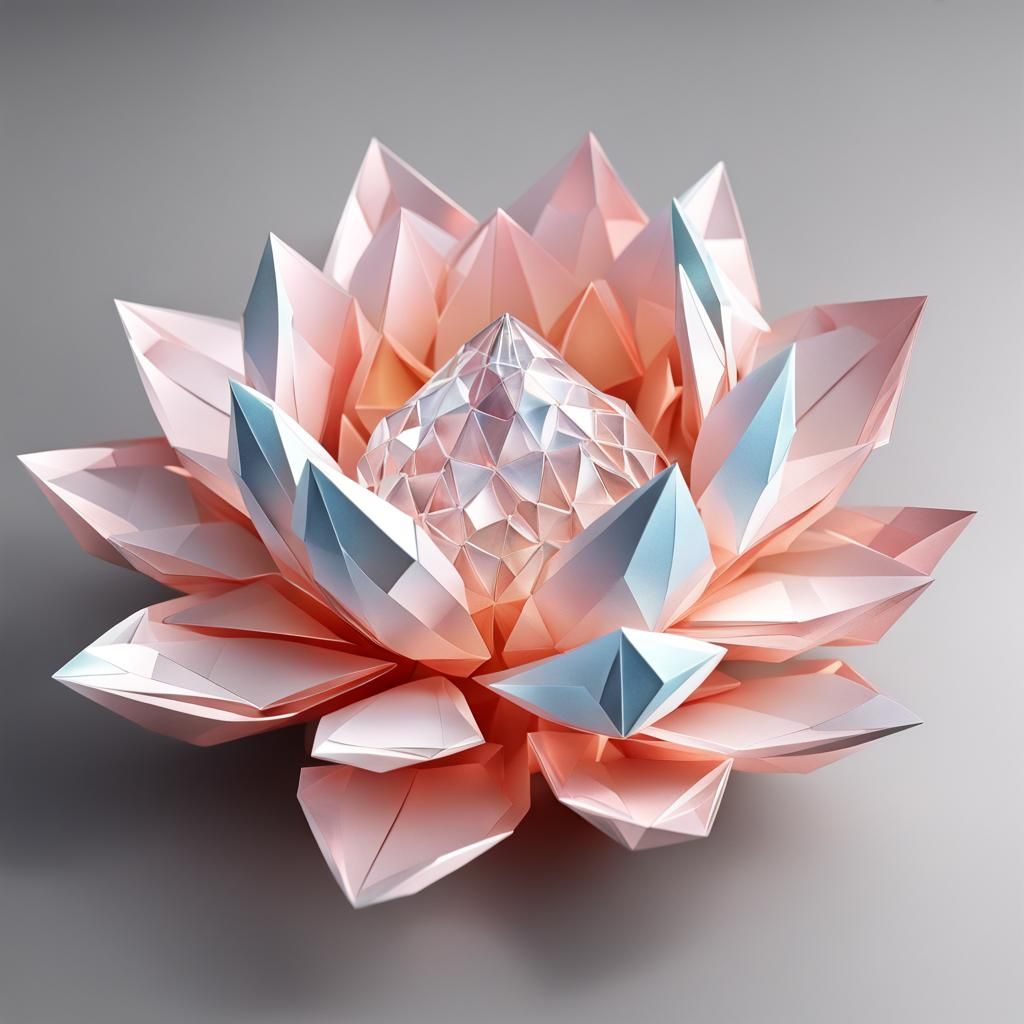 Delicate Crystal Lotus in Origami Papercraft Style