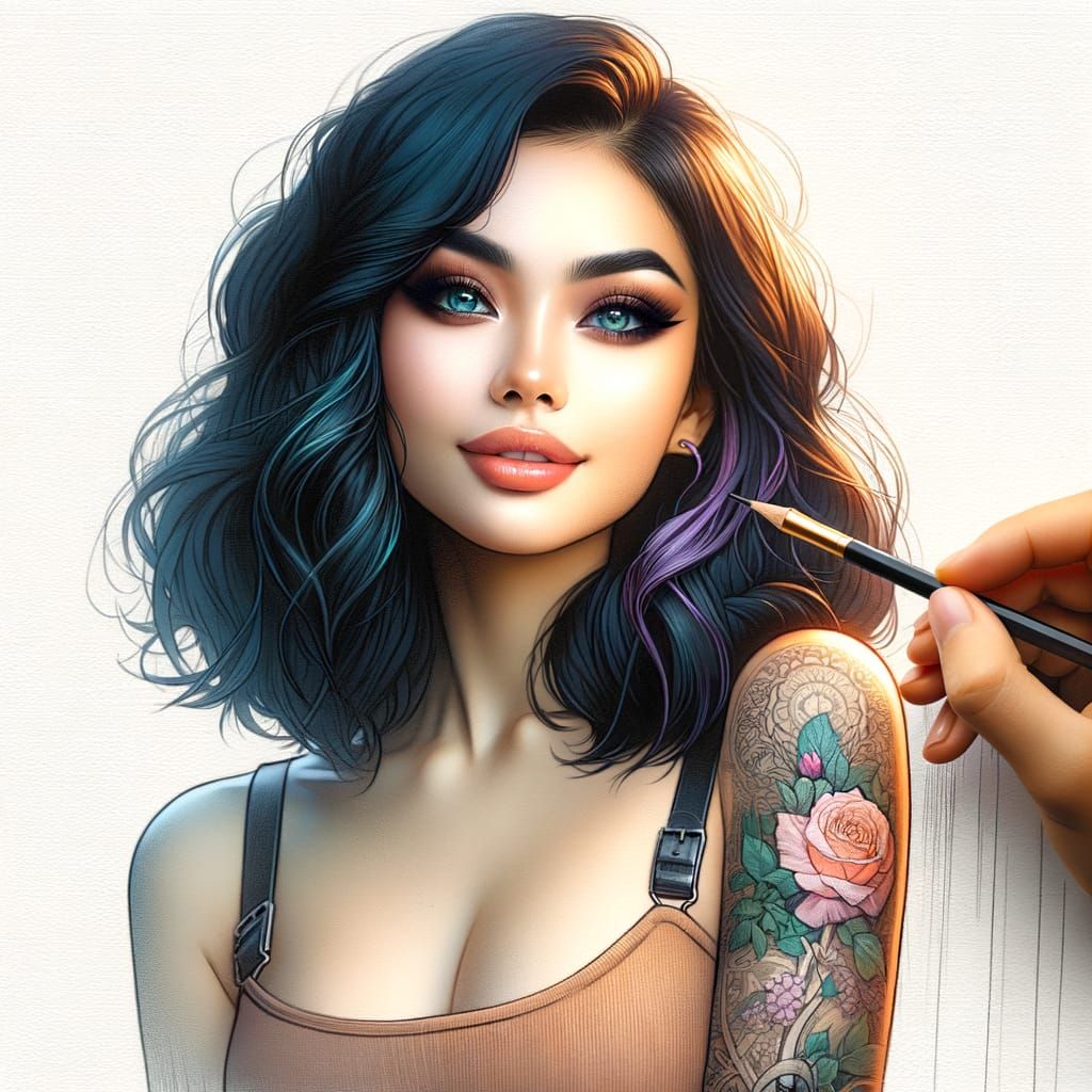 Beautiful South Asian Woman Portrait in Impressionist Waterc...