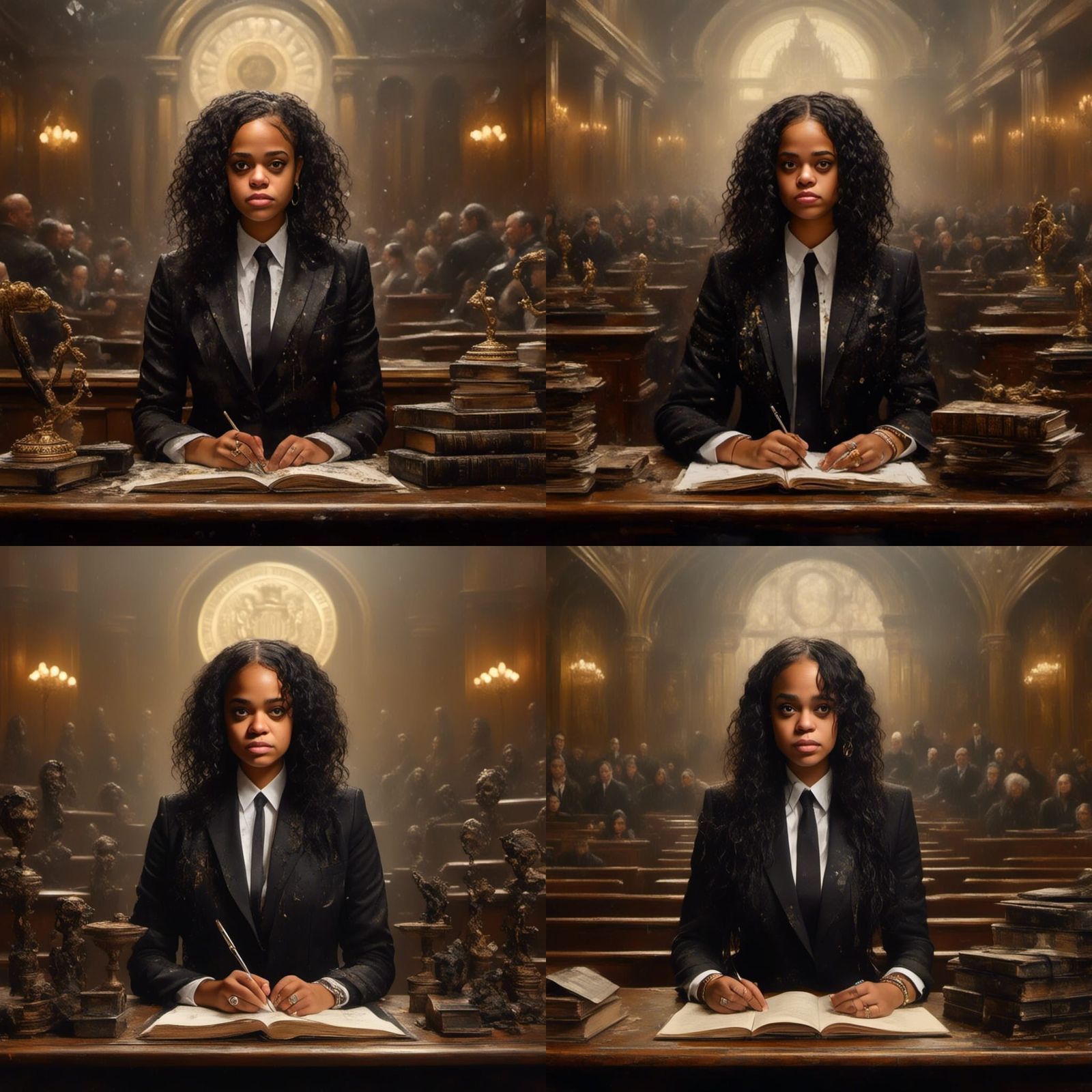 Woman in Courtroom: Hyperrealistic Graffiti Art
