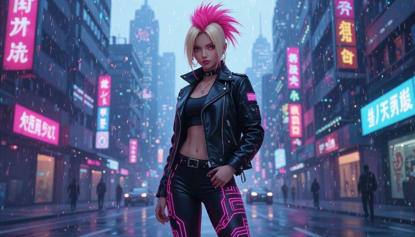 Cyberpunk Anime Girl in 3D Rendered Style