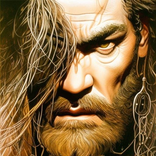 Hyperdetailed Portrait of Hermit in Jungle, Detailed Eyes