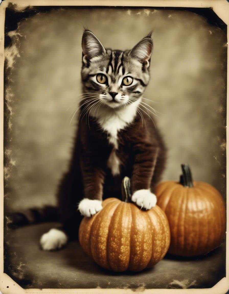 Pumpkin-Kitten Portrait in Photorealistic Style