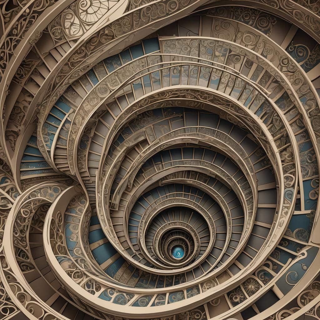 Interconnected Time: Spiral Staircase in Fractal Design