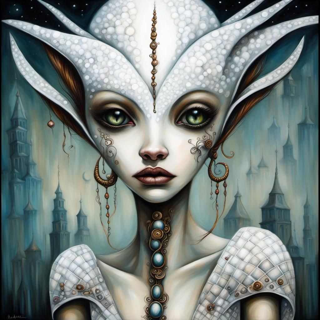 Detailed Alien Woman with Scales, in Surreal Style