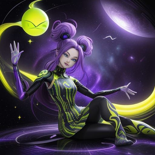 Interstellar Fashion: Alien with Cat in Spaceship