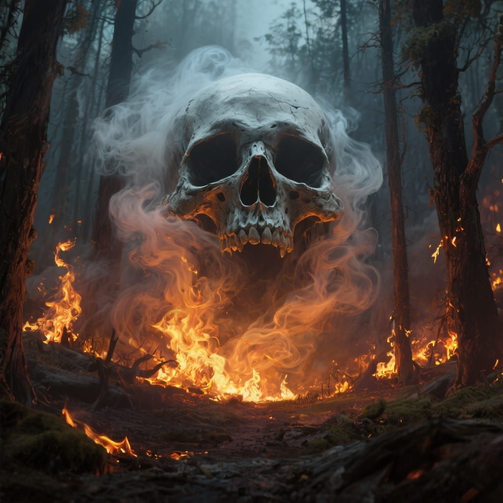 Eerie Skull Forms in Forest Fire Smoke