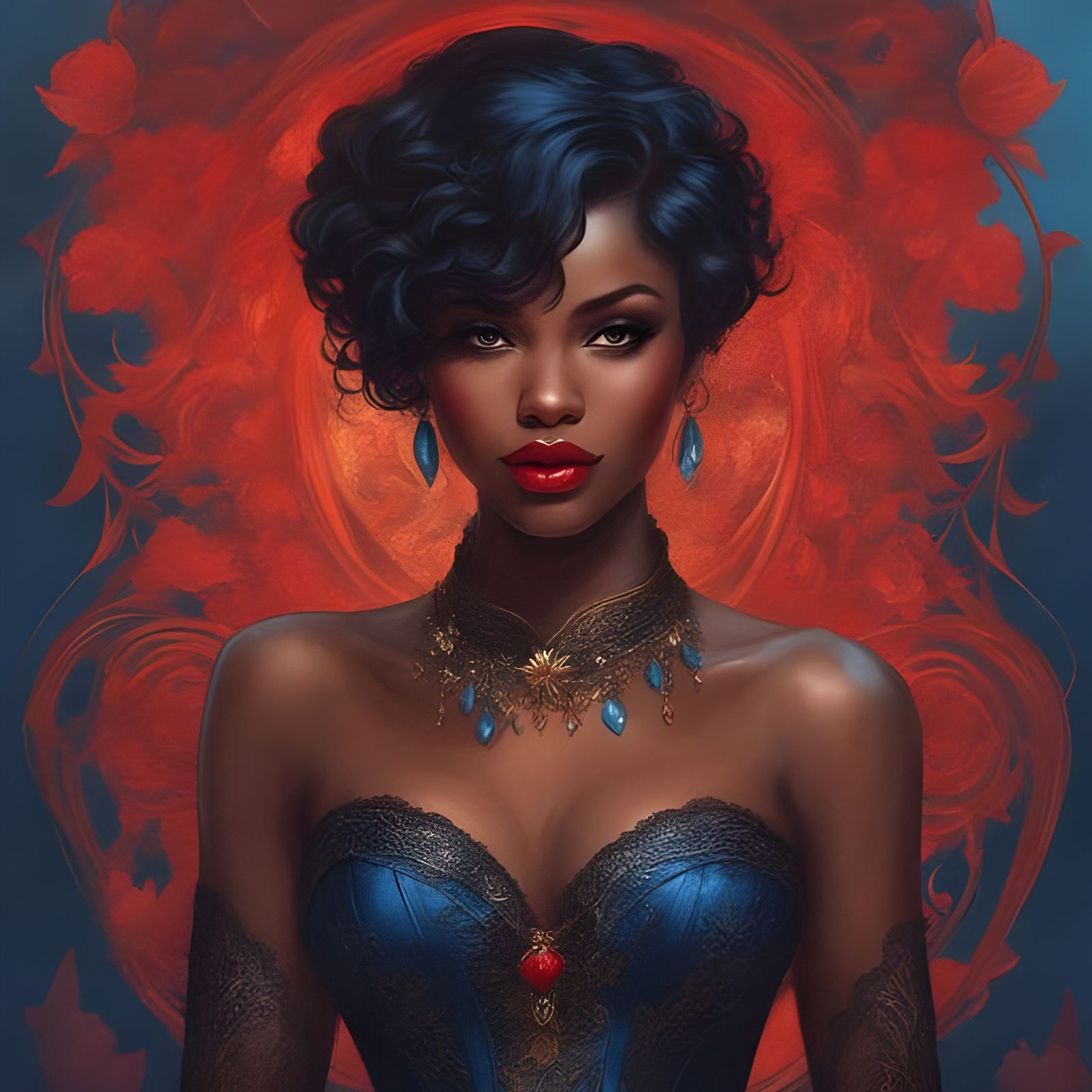 Portrait of Alluring Haitian Girl in Black Lingerie