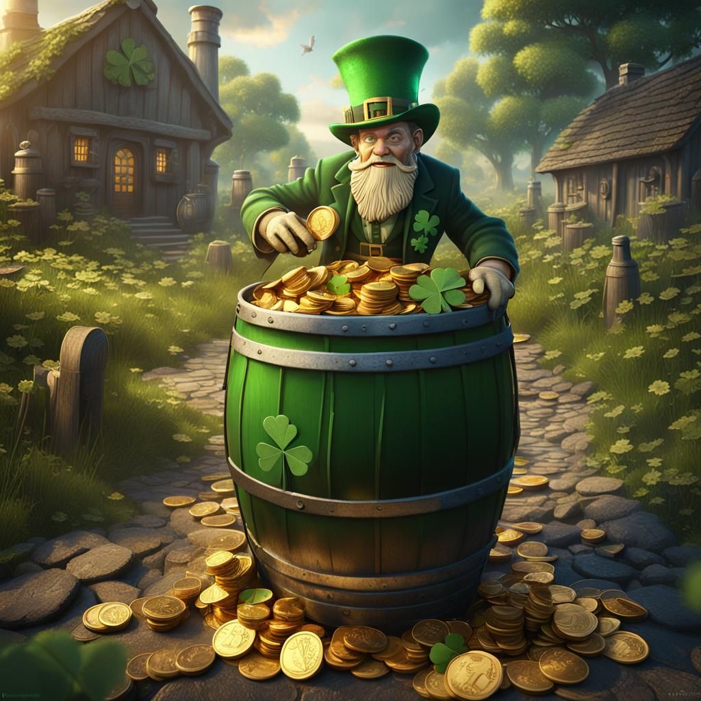 St. Patrick's Leprechaun with Gold and Guinness