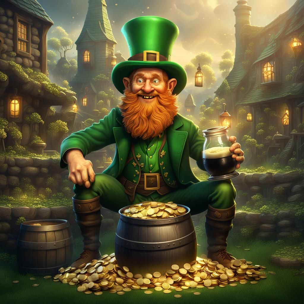 St. Patrick's Day Leprechaun With Gold and Guinness