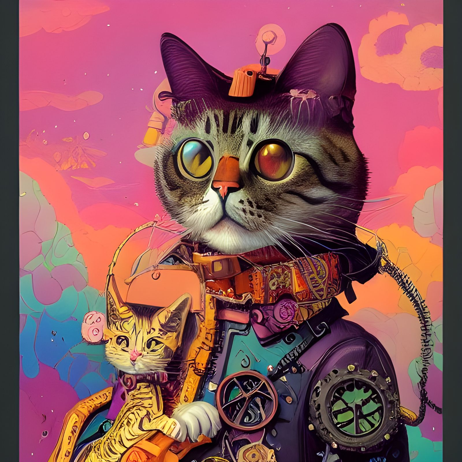 Steampunk Lisa Frank Cat-Burglar Matte Painting