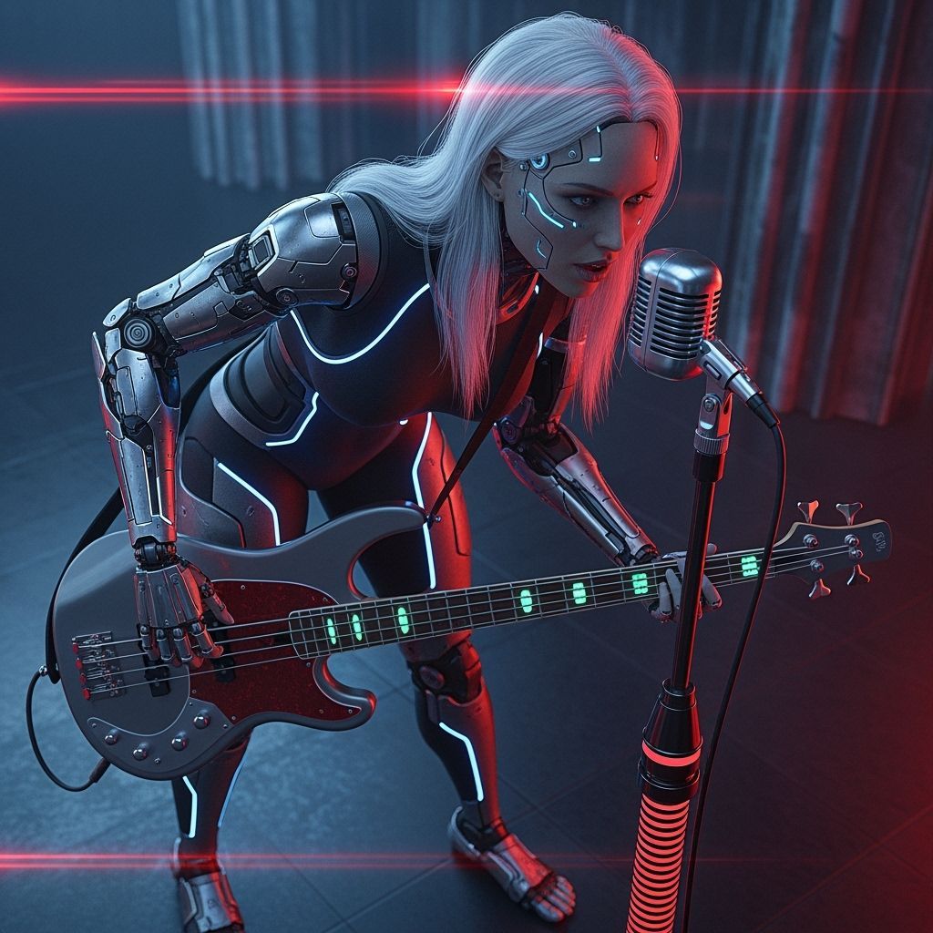 Futuristic Android with Cyberpunk Aesthetic and Neon Lightin...