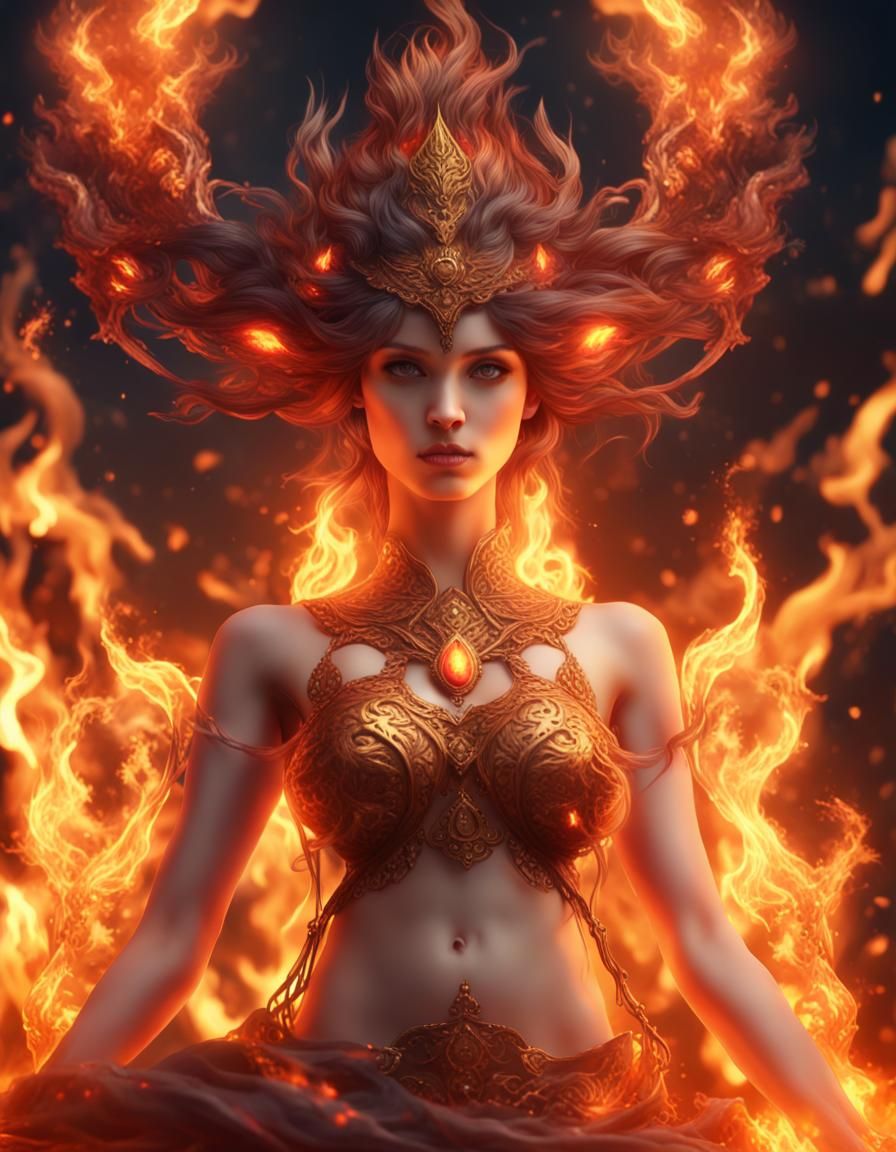 Goddess of Fire in Realistic Anime Style