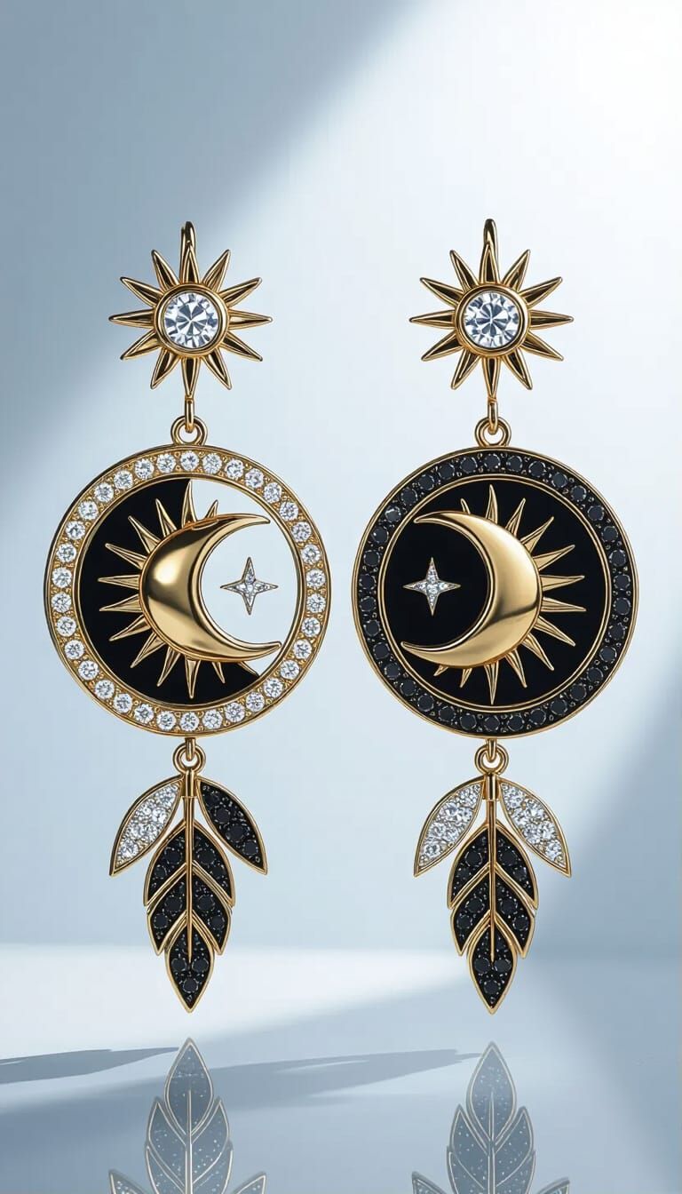 Gemini Jewelry: Asymmetrical Celestial Pendant in Gold and S...