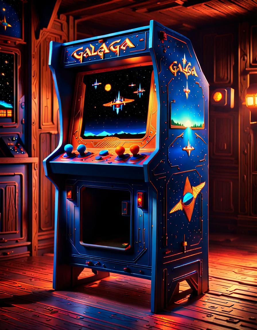 Galaga Arcade Game in a Retro Fantasy Style