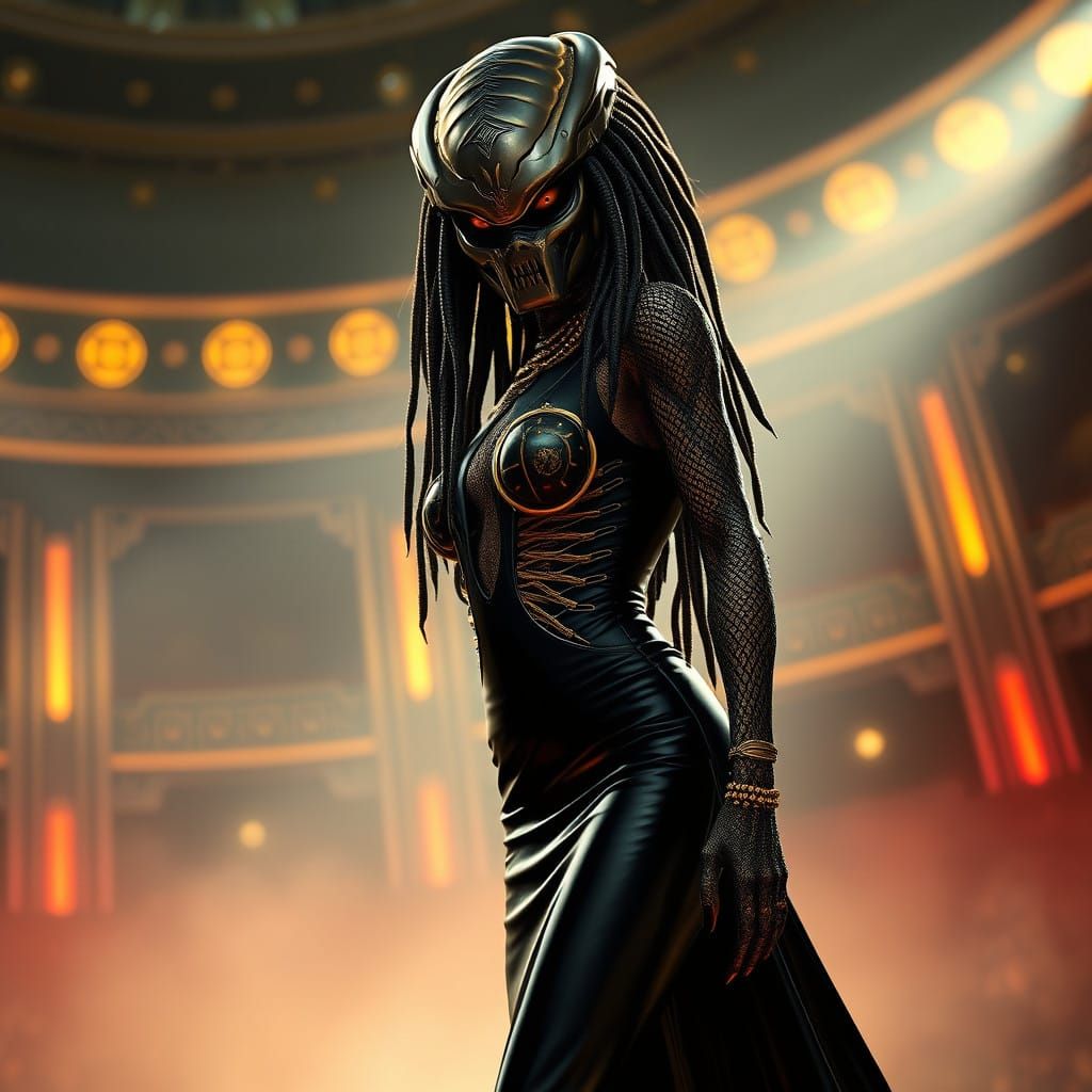 Surreal Alien Goddess in Futuristic Evening Attire with Irid...